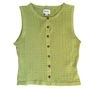 Rhythm Ojai Pointelle Tank Vest Women's S Green Cropped Button Front Vest Boho